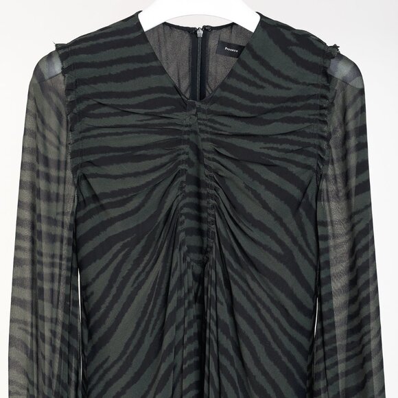 Proenza Schouler Green & Black Zebra Silk Long-Sleeve Dress - Picture 4 of 11